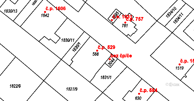 Tišnov 529 na parcele st. 588 v KÚ Tišnov, Katastrální mapa