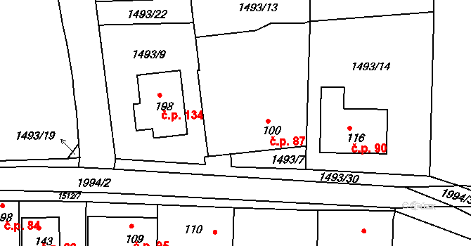 Pavlov 87 na parcele st. 100 v KÚ Pavlov u Stonařova, Katastrální mapa