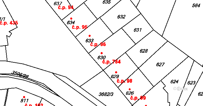 Vyškov-Předměstí 754, Vyškov na parcele st. 630 v KÚ Vyškov, Katastrální mapa