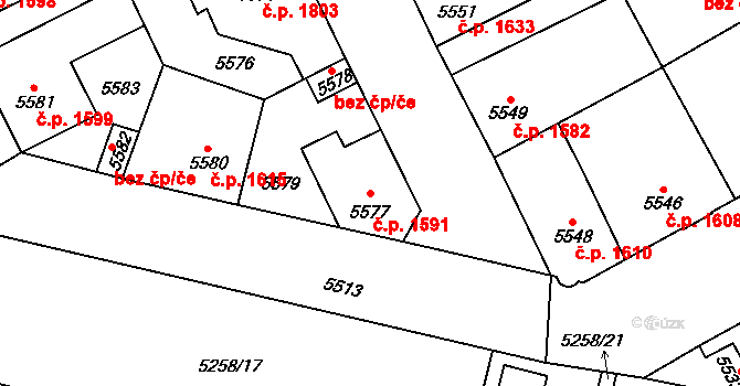 Kladno 1591 na parcele st. 5577 v KÚ Kladno, Katastrální mapa