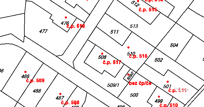Libušín 517 na parcele st. 508 v KÚ Libušín, Katastrální mapa