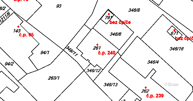Cerhenice 240 na parcele st. 261 v KÚ Cerhenice, Katastrální mapa