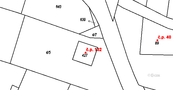 Kunice 132 na parcele st. 427 v KÚ Kunice u Říčan, Katastrální mapa