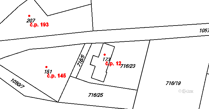 Chotyně 12 na parcele st. 173 v KÚ Chotyně, Katastrální mapa