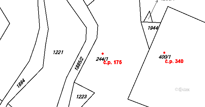 Dolní Bousov 175 na parcele st. 244/1 v KÚ Dolní Bousov, Katastrální mapa