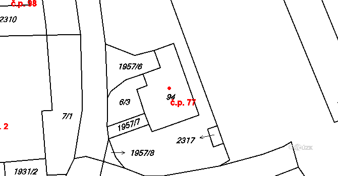 Částkov 77 na parcele st. 94 v KÚ Částkov u Tachova, Katastrální mapa