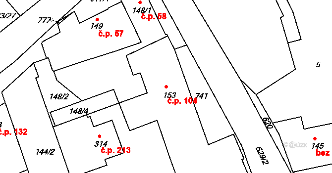 Cholina 104 na parcele st. 153 v KÚ Cholina, Katastrální mapa