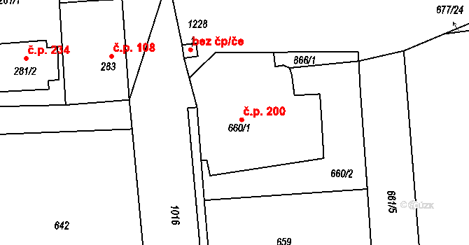Bělkovice-Lašťany 200 na parcele st. 660/1 v KÚ Bělkovice, Katastrální mapa