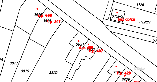 Mimoň I 406, Mimoň na parcele st. 3821 v KÚ Mimoň, Katastrální mapa