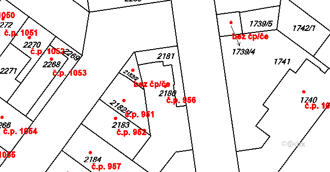 Roudnice nad Labem 956 na parcele st. 2180 v KÚ Roudnice nad Labem, Katastrální mapa