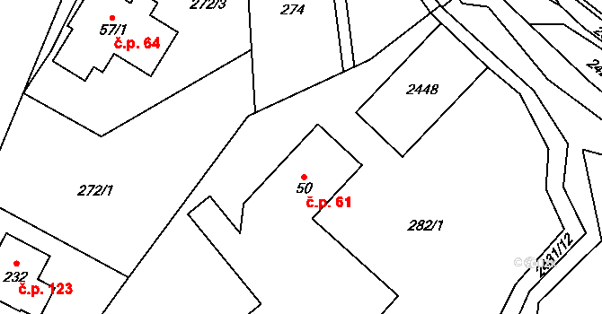 Kundratice 61, Košťálov na parcele st. 50 v KÚ Kundratice, Katastrální mapa