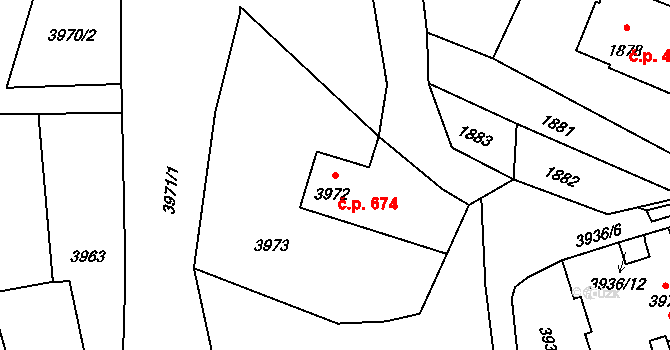 Lutyně 674, Orlová na parcele st. 3972 v KÚ Horní Lutyně, Katastrální mapa