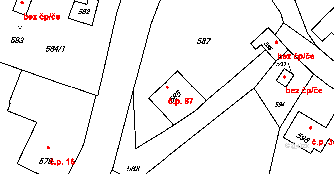 Hrachovec 87, Valašské Meziříčí na parcele st. 585 v KÚ Hrachovec, Katastrální mapa