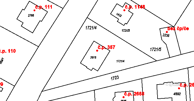 Rožnov pod Radhoštěm 357 na parcele st. 2978 v KÚ Rožnov pod Radhoštěm, Katastrální mapa