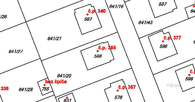 Chýnov 355 na parcele st. 568 v KÚ Chýnov u Tábora, Katastrální mapa
