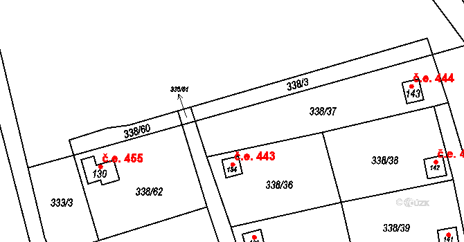 Žandov 443, Chlumec na parcele st. 134 v KÚ Žandov u Chlumce, Katastrální mapa