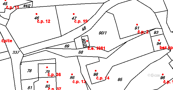 Brná 1081, Ústí nad Labem na parcele st. 90/2 v KÚ Brná nad Labem, Katastrální mapa
