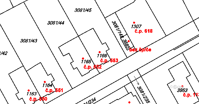 Žichlínské Předměstí 553, Lanškroun na parcele st. 1166 v KÚ Lanškroun, Katastrální mapa