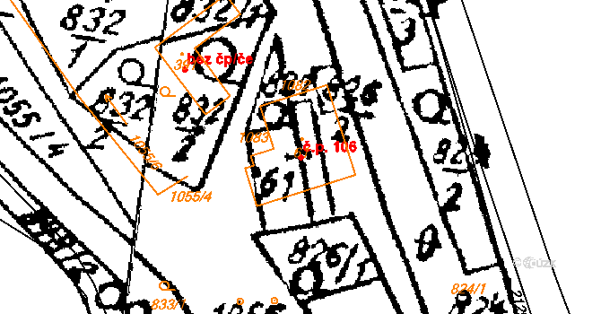 Vraclav 106 na parcele st. 61 v KÚ Vraclav, Katastrální mapa