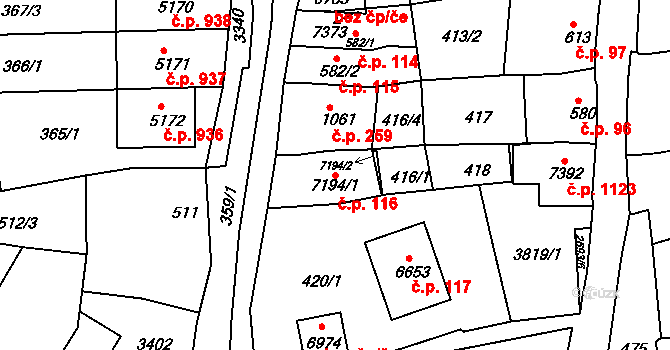 Chrudim II 116, Chrudim na parcele st. 7194/1 v KÚ Chrudim, Katastrální mapa