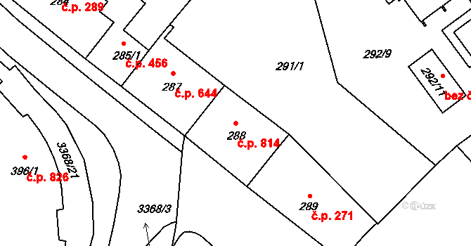 Pelhřimov 814 na parcele st. 288 v KÚ Pelhřimov, Katastrální mapa