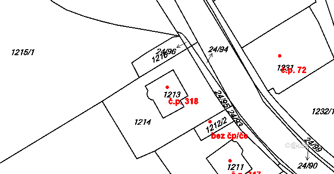 Dubí 318 na parcele st. 1213 v KÚ Dubí u Teplic, Katastrální mapa