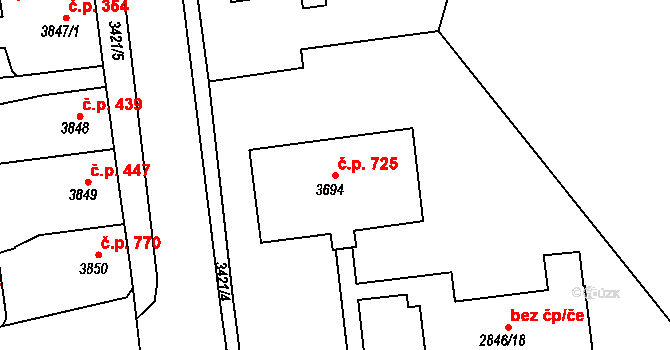 Sokolov 725 na parcele st. 3694 v KÚ Sokolov, Katastrální mapa