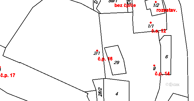 Ohučov 16, Staňkov na parcele st. 2/1 v KÚ Ohučov, Katastrální mapa