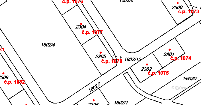 Cheb 1078 na parcele st. 2305 v KÚ Cheb, Katastrální mapa