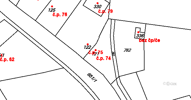 Struhy 74, Čachovice na parcele st. 121 v KÚ Struhy, Katastrální mapa