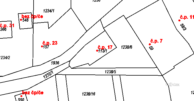 Božkov 17, Mnichovice na parcele st. 113/1 v KÚ Božkov u Mnichovic, Katastrální mapa