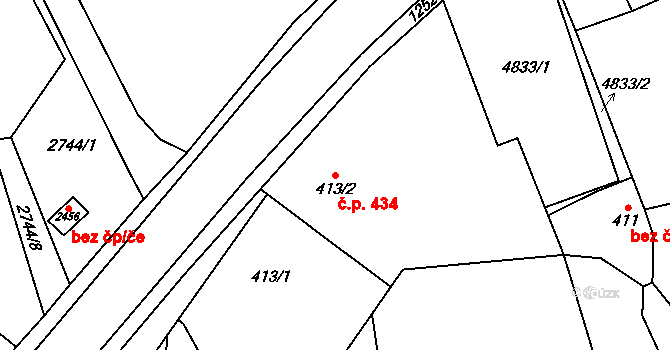 Nový Hrozenkov 434 na parcele st. 413/2 v KÚ Nový Hrozenkov, Katastrální mapa