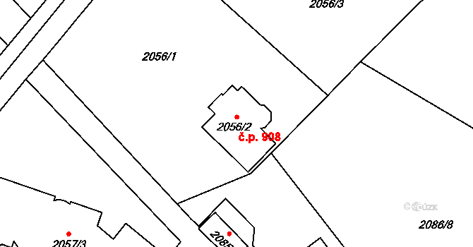 Radotín 908, Praha na parcele st. 2056/2 v KÚ Radotín, Katastrální mapa