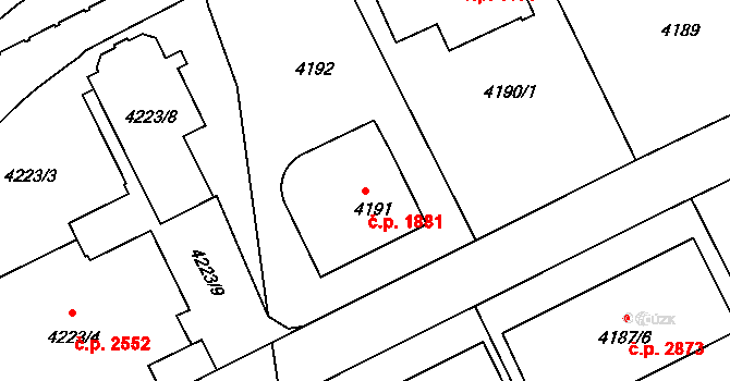 Žižkov 1881, Praha na parcele st. 4191 v KÚ Žižkov, Katastrální mapa