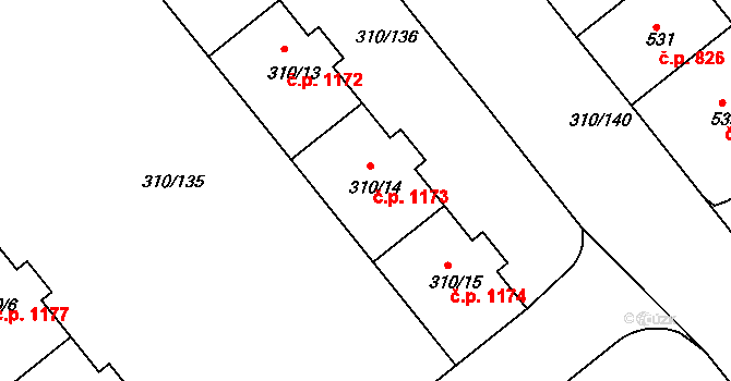 Michle 1173, Praha na parcele st. 310/14 v KÚ Michle, Katastrální mapa