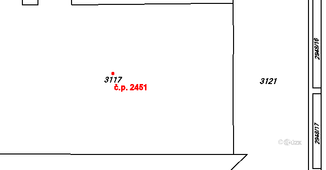 Stodůlky 2451, Praha na parcele st. 3117 v KÚ Stodůlky, Katastrální mapa