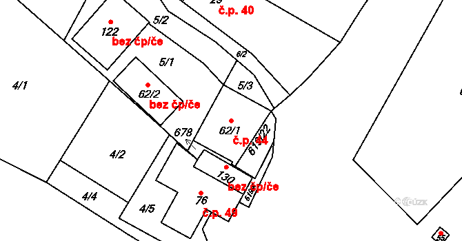 Nedrahovice 44 na parcele st. 62/1 v KÚ Nedrahovice, Katastrální mapa