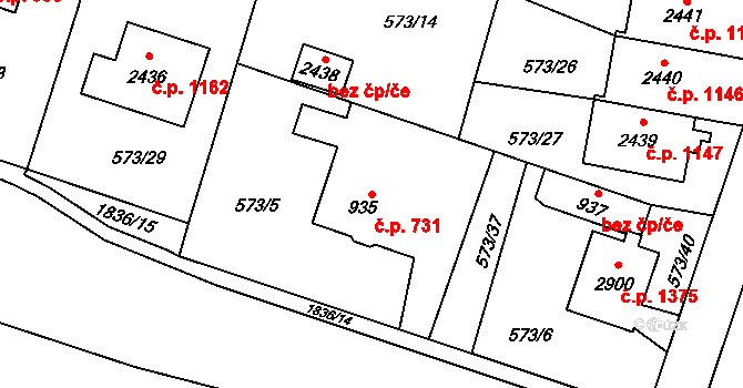 Vrchlabí 731 na parcele st. 935 v KÚ Vrchlabí, Katastrální mapa