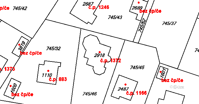 Vrchlabí 1372 na parcele st. 2918 v KÚ Vrchlabí, Katastrální mapa