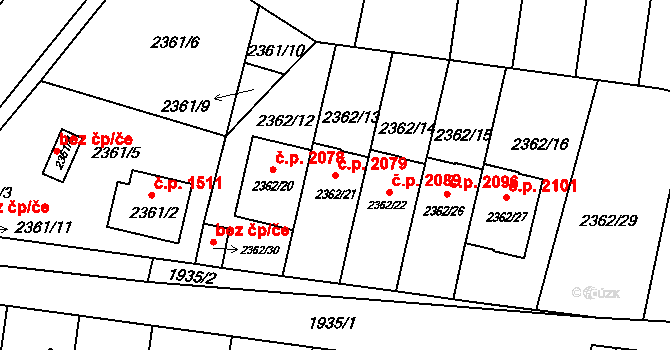 České Budějovice 5 2079, České Budějovice na parcele st. 2362/21 v KÚ České Budějovice 5, Katastrální mapa