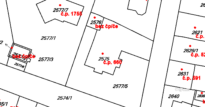 Jirkov 660 na parcele st. 2575 v KÚ Jirkov, Katastrální mapa