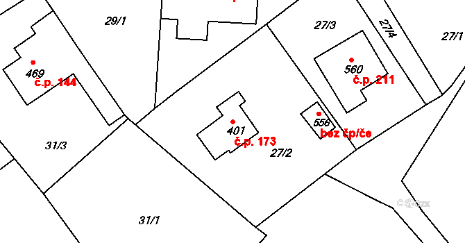 Svinary 173, Hradec Králové na parcele st. 401 v KÚ Svinary, Katastrální mapa