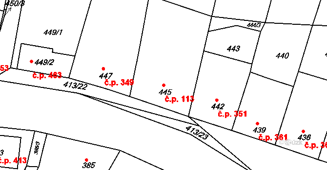 Nosislav 113 na parcele st. 445 v KÚ Nosislav, Katastrální mapa