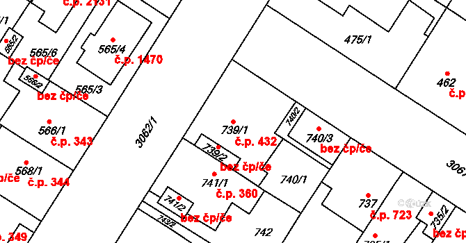Bolevec 432, Plzeň na parcele st. 739/1 v KÚ Bolevec, Katastrální mapa