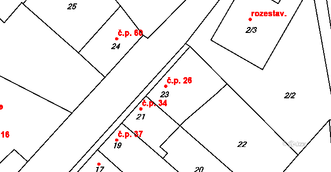 Vinařice 26, Týnec nad Labem na parcele st. 23 v KÚ Vinařice u Týnce nad Labem, Katastrální mapa