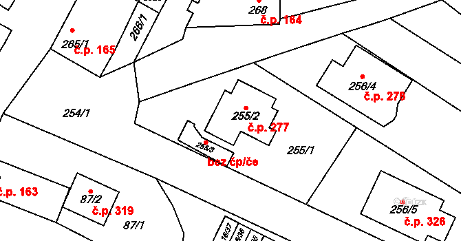 Vrbovec 277 na parcele st. 255/2 v KÚ Vrbovec, Katastrální mapa