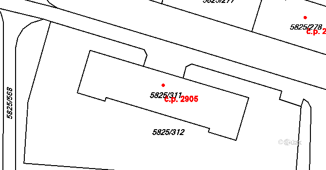 Česká Lípa 2905 na parcele st. 5825/311 v KÚ Česká Lípa, Katastrální mapa