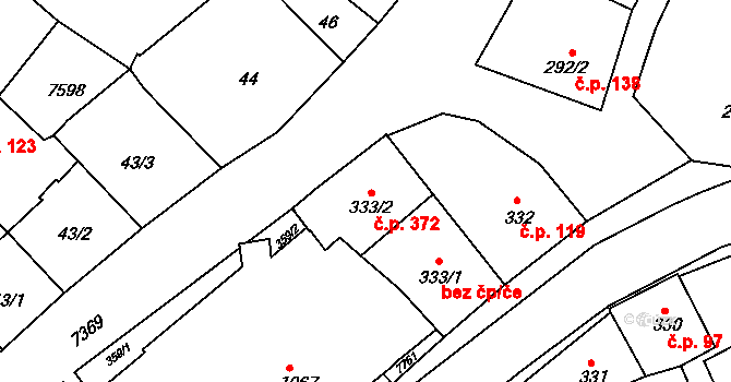 Telč-Podolí 372, Telč na parcele st. 333/2 v KÚ Telč, Katastrální mapa