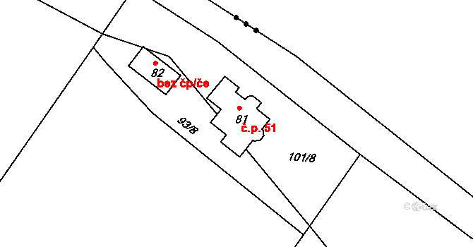 Snopoušovy 51, Dolní Lukavice na parcele st. 81 v KÚ Snopoušovy, Katastrální mapa