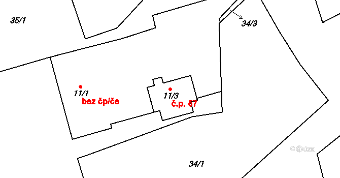 Hlince 57 na parcele st. 11/3 v KÚ Hlince, Katastrální mapa